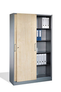 Stahlschrank mit Schiebetüren aus Holzdekor